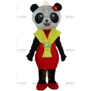 BIGGYMONKEY™ Mascot Costume of Black and White Panda with Red