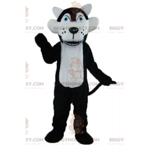 Traje de mascote de lobo preto e branco de olhos azuis