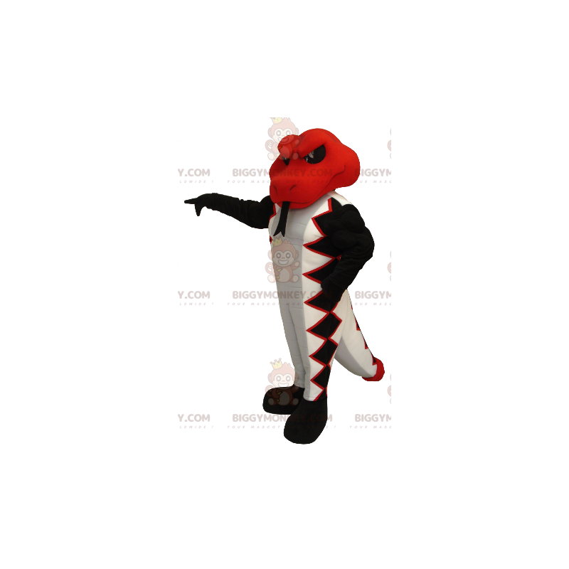 Costume da mascotte BIGGYMONKEY™ serpente rosso bianco e nero - Costume da mascotte BIGGYMONKEY™ serpente rosso bianco e nero -
