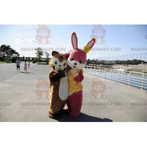 BIGGYMONKEY™ Pink Rabbit and Brown Guinea Pig Mascot Costume -