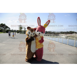 BIGGYMONKEY™ Maskottchen-Kostüm aus rosa Kaninchen und braunem