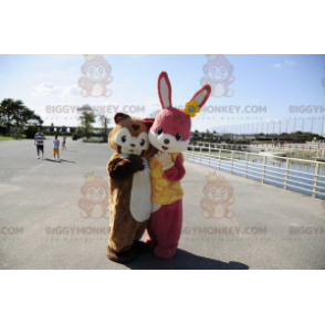 BIGGYMONKEY™ Pink Rabbit and Brown Guinea Pig Mascot Costume -