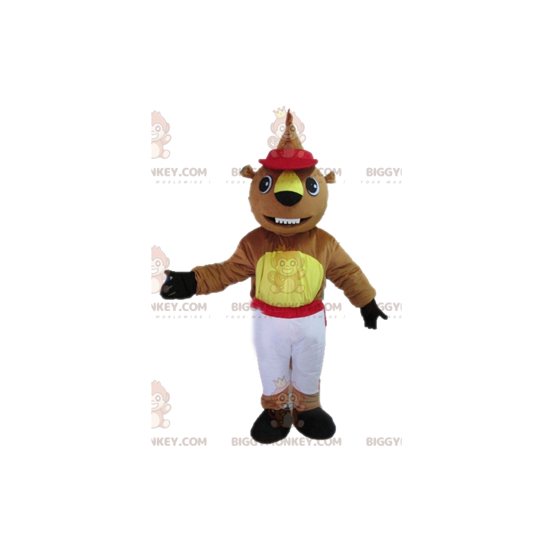 Costume de mascotte BIGGYMONKEY™ de castor marron et jaune en