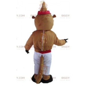 BIGGYMONKEY™ mascottekostuum van bruine en gele bever in witte