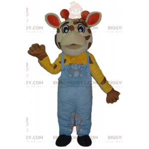 Giraffe BIGGYMONKEY™ maskotkostume med blå overalls -