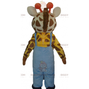 Traje de mascote girafa BIGGYMONKEY™ com macacão azul –