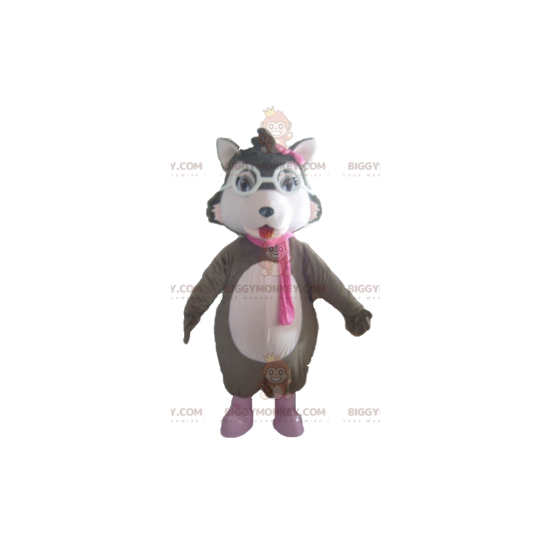 Kostium maskotki biało-różowego szarego wilka BIGGYMONKEY™ z Kostium maskotki biało-różowego szarego wilka BIGGYMONKEY™ z