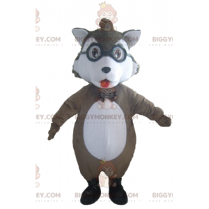 BIGGYMONKEY™ maskotkostume Grå og hvid ulv med briller -