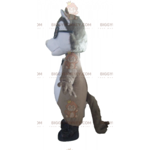 BIGGYMONKEY™ Mascot Costume Gray and White Wolf with Glasses -
