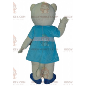 Costume da mascotte BIGGYMONKEY™ gatto bianco e blu con vestito
