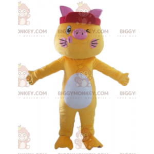 Costume de mascotte BIGGYMONKEY™ de chat jaune blanc et rose