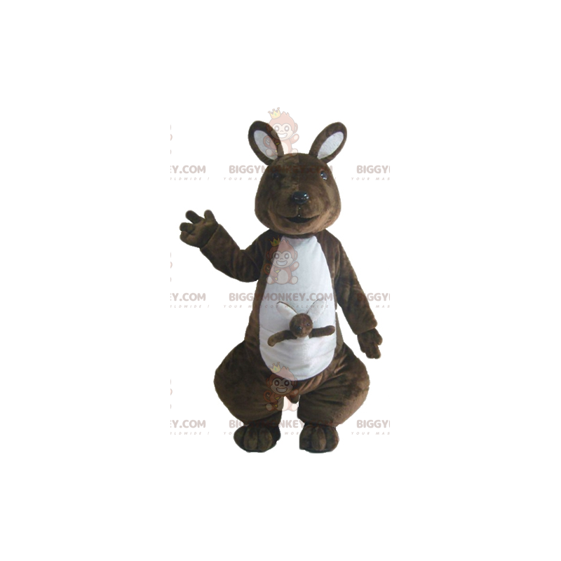 Costume de mascotte BIGGYMONKEY™ de kangourou marron et blanc Costume de mascotte BIGGYMONKEY™ de kangourou marron et blanc