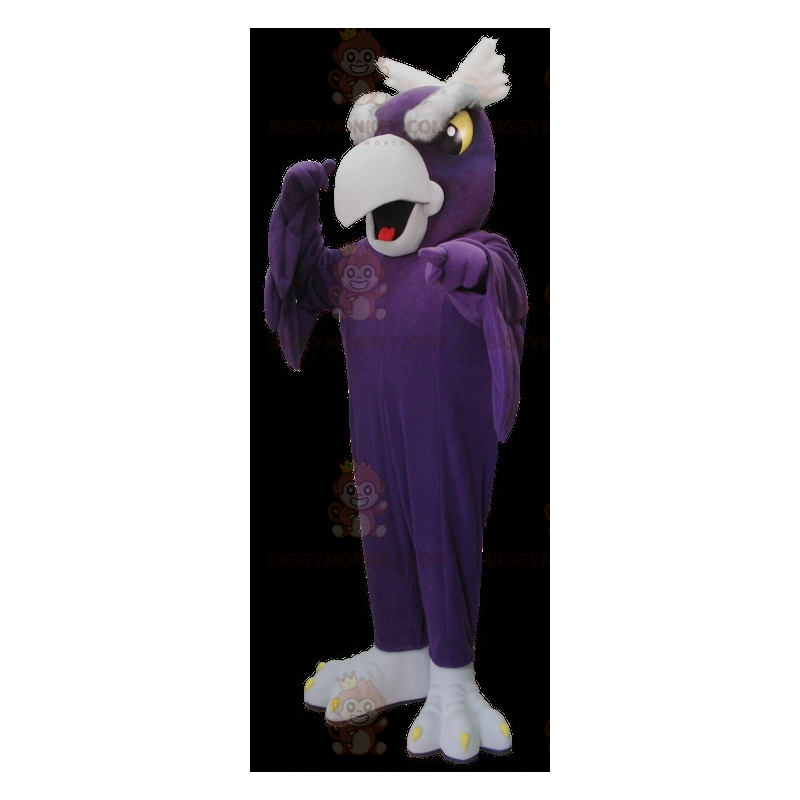 Costume de mascotte BIGGYMONKEY™ d'oiseau de vautour violet et Costume de mascotte BIGGYMONKEY™ d'oiseau de vautour violet et