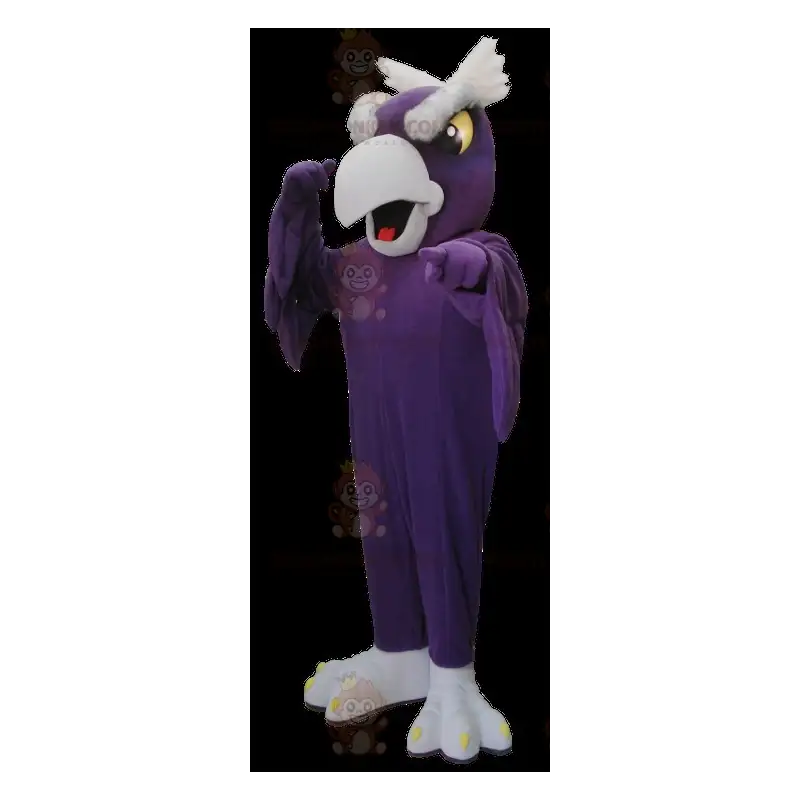 Disfraz de mascota BIGGYMONKEY™ de pájaro buitre morado y gris