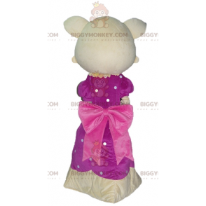 BIGGYMONKEY™ Maskotdräkt Gul och rosa katt med vacker rosa klänning - Kattmaskot - BIGGYMONKEY_02987 - BiggyMonkey.com