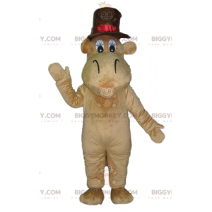 Κοστούμι μασκότ ιπποπόταμου καφέ καμήλας BIGGYMONKEY™ με μεγάλο