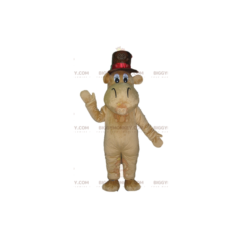 Brown Camel Hippo BIGGYMONKEY™ Mascot Costume With Big Hat -