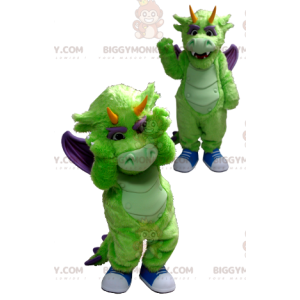 Disfraz de mascota dragón verde y morado BIGGYMONKEY™ -