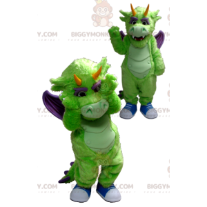 Kostým maskota zeleného a fialového draka BIGGYMONKEY™