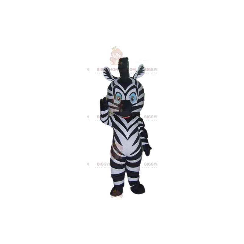 Disfraz de mascota BIGGYMONKEY™ de cebra blanca y negra de ojos Disfraz de mascota BIGGYMONKEY™ de cebra blanca y negra de ojos