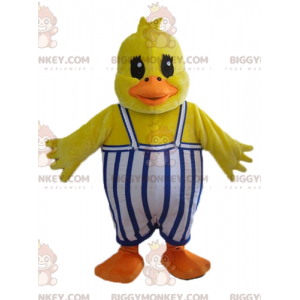 BIGGYMONKEY™ Yellow Duck Chick maskotkostume med overalls - Ænder maskot - BIGGYMONKEY_02991 - BiggyMonkey.com