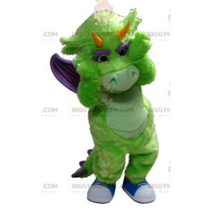 Grüner und lila Drache BIGGYMONKEY™ Maskottchen-Kostüm -
