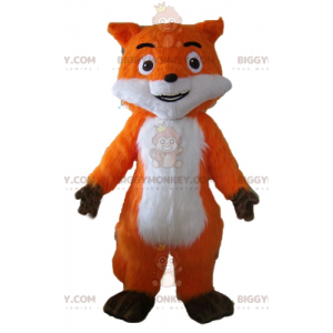 Krásný realistický kostým maskota oranžově bílé a hnědé lišky