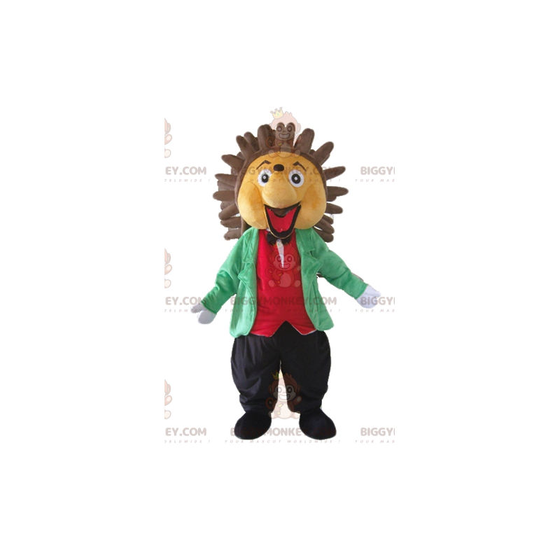 Traje de mascote BIGGYMONKEY™ de ouriço bege e marrom em roupa Traje de mascote BIGGYMONKEY™ de ouriço bege e marrom em roupa