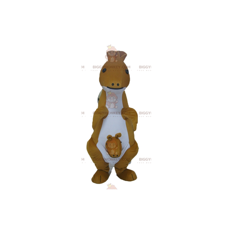 Disfraz de mascota BIGGYMONKEY™ Canguro amarillo y blanco con Disfraz de mascota BIGGYMONKEY™ Canguro amarillo y blanco con