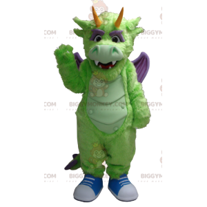 Traje de mascote de dragão verde e roxo BIGGYMONKEY™ –