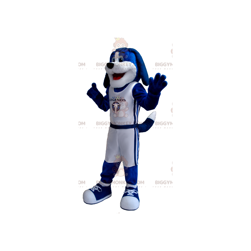 Blau-weißer Hund BIGGYMONKEY™ Maskottchen-Kostüm -