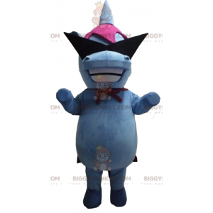 Blaues und rosa Hippo BIGGYMONKEY™ Maskottchen-Kostüm mit
