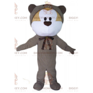 Στολή μασκότ BIGGYMONKEY™ με μπεζ και λευκό Teddy με γκρι φόρμα