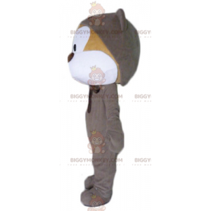 Στολή μασκότ BIGGYMONKEY™ με μπεζ και λευκό Teddy με γκρι φόρμα