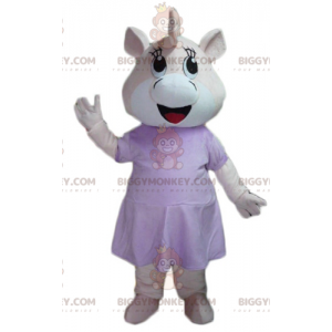 BIGGYMONKEY™ Mascot Costume Pink and White Hippo Pig In Dress -