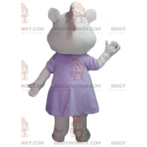 Traje de mascote BIGGYMONKEY™ rosa e branco com vestido de