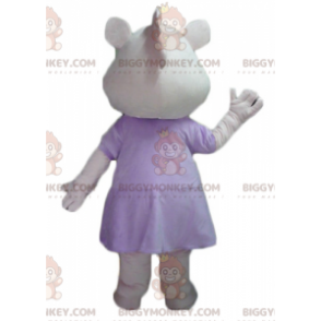 BIGGYMONKEY™ Mascot Costume Pink and White Hippo Pig In Dress -
