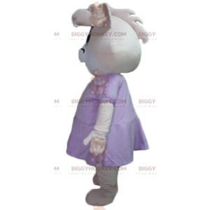 BIGGYMONKEY™ Mascot Costume Pink and White Hippo Pig In Dress -