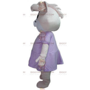 BIGGYMONKEY™ Mascot Costume Pink and White Hippo Pig In Dress -