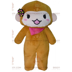 Kostým hnědá a růžová opice BIGGYMONKEY™ maskot se šálou a