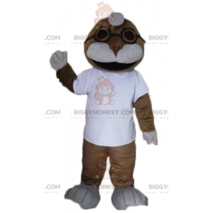 Braunes und weißes BIGGYMONKEY™-Maskottchen-Kostüm mit
