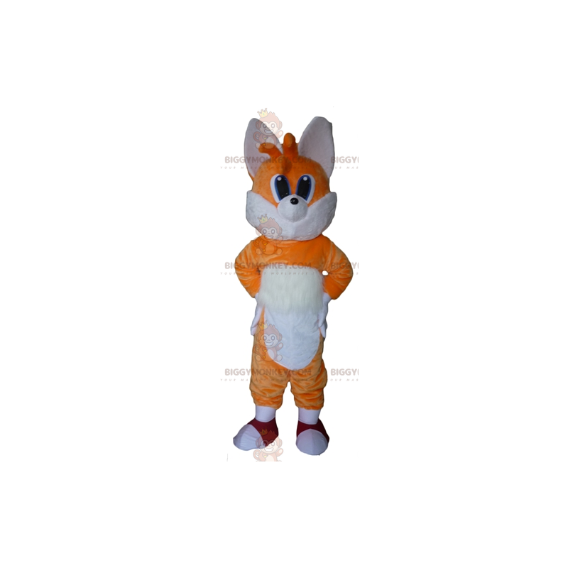 BIGGYMONKEY™ oranssi ja valkoinen Fox Blue Eyes maskottiasu -