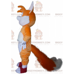 BIGGYMONKEY™ oranssi ja valkoinen Fox Blue Eyes maskottiasu -