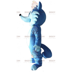 Cute Very Smiling Two Tone Blue Fox BIGGYMONKEY™ Mascot Costume