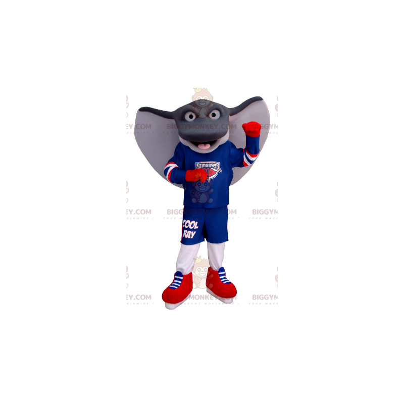 Kostým maskota BIGGYMONKEY™ Šedobílý obří rejnok ve sportovním