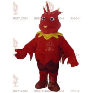 Costume da mascotte drago uccello rosso e giallo BIGGYMONKEY™ -