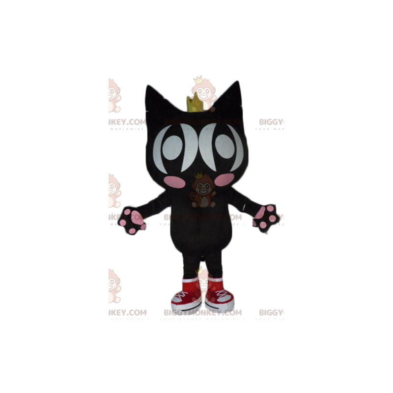 Costume de mascotte BIGGYMONKEY™ de chat noir et rose avec des Costume de mascotte BIGGYMONKEY™ de chat noir et rose avec des