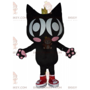BIGGYMONKEY™ Mascot Costume Black and Pink Cat with Wings and