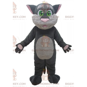 BIGGYMONKEY™ Maskotdräkt Stor grå och rosa katt med gröna ögon