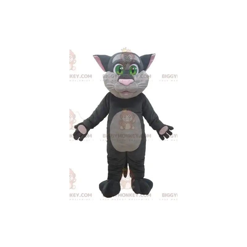 Kostým maskota BIGGYMONKEY™ Velká šedá a růžová kočka se Kostým maskota BIGGYMONKEY™ Velká šedá a růžová kočka se
